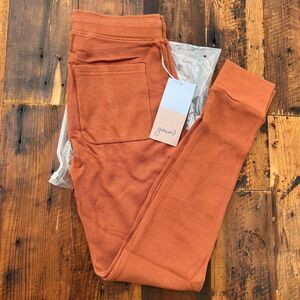 NWT Goumi Kids Womens Clay Thermal Pants SZ S Jogger Loungewear Waffle Clay